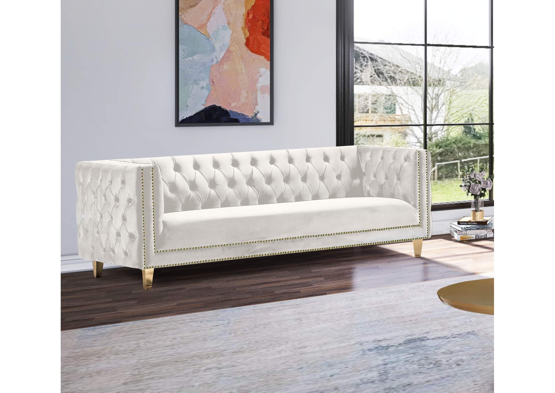 Michelle Cream Velvet Sofa,Meridian Furniture