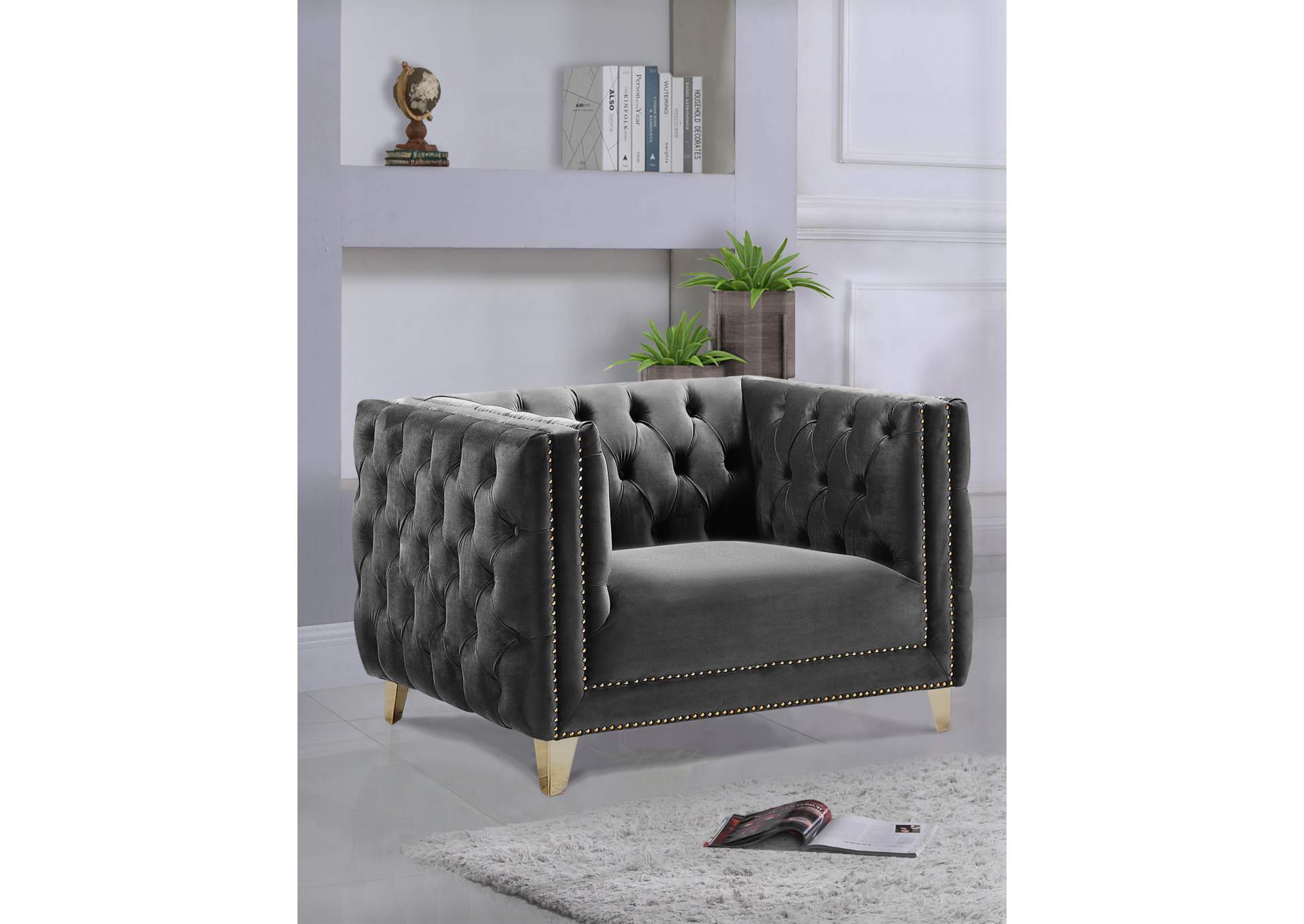 Michelle Grey Velvet Chair,Meridian Furniture