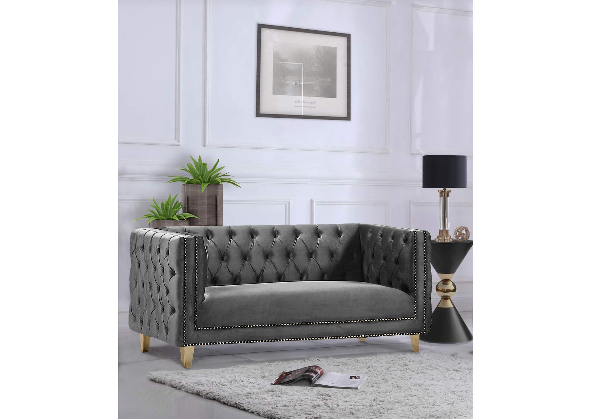 Michelle Grey Velvet Loveseat,Meridian Furniture