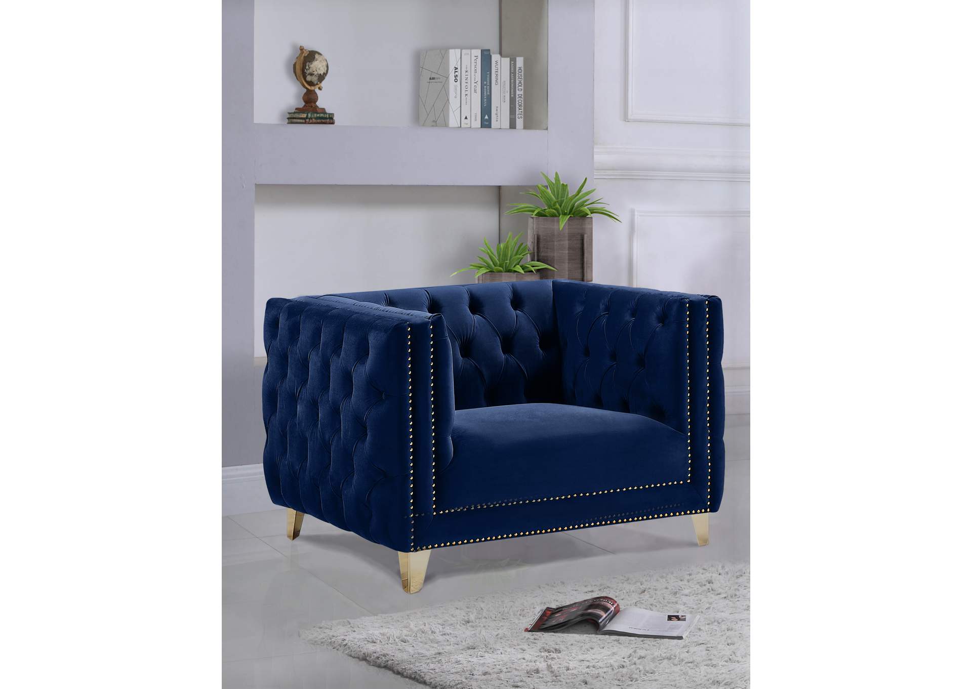 Michelle Navy Velvet Chair,Meridian Furniture