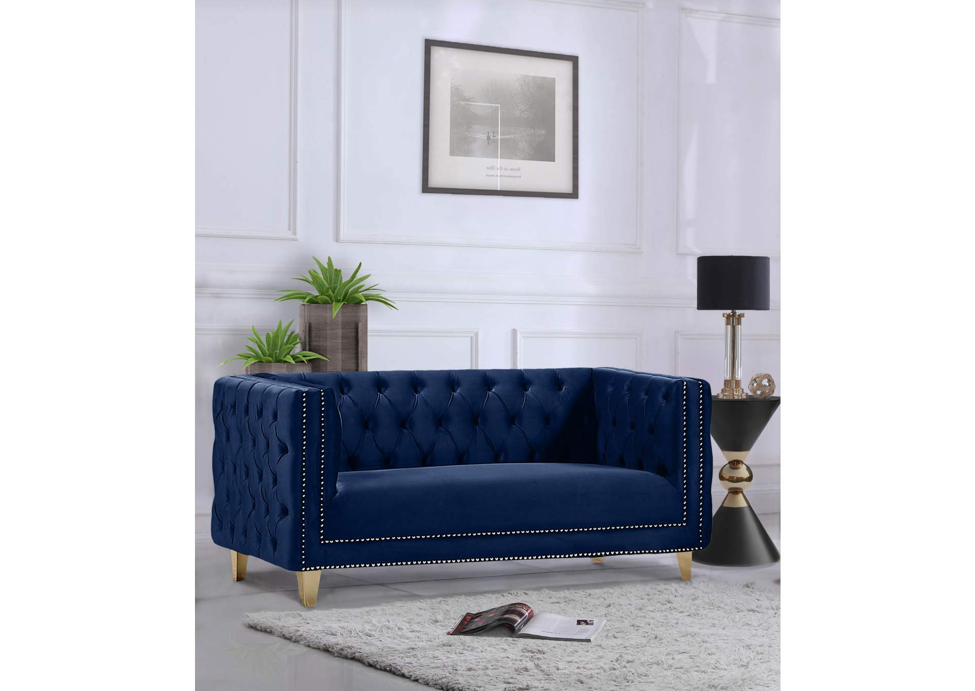 Michelle Navy Velvet Loveseat,Meridian Furniture