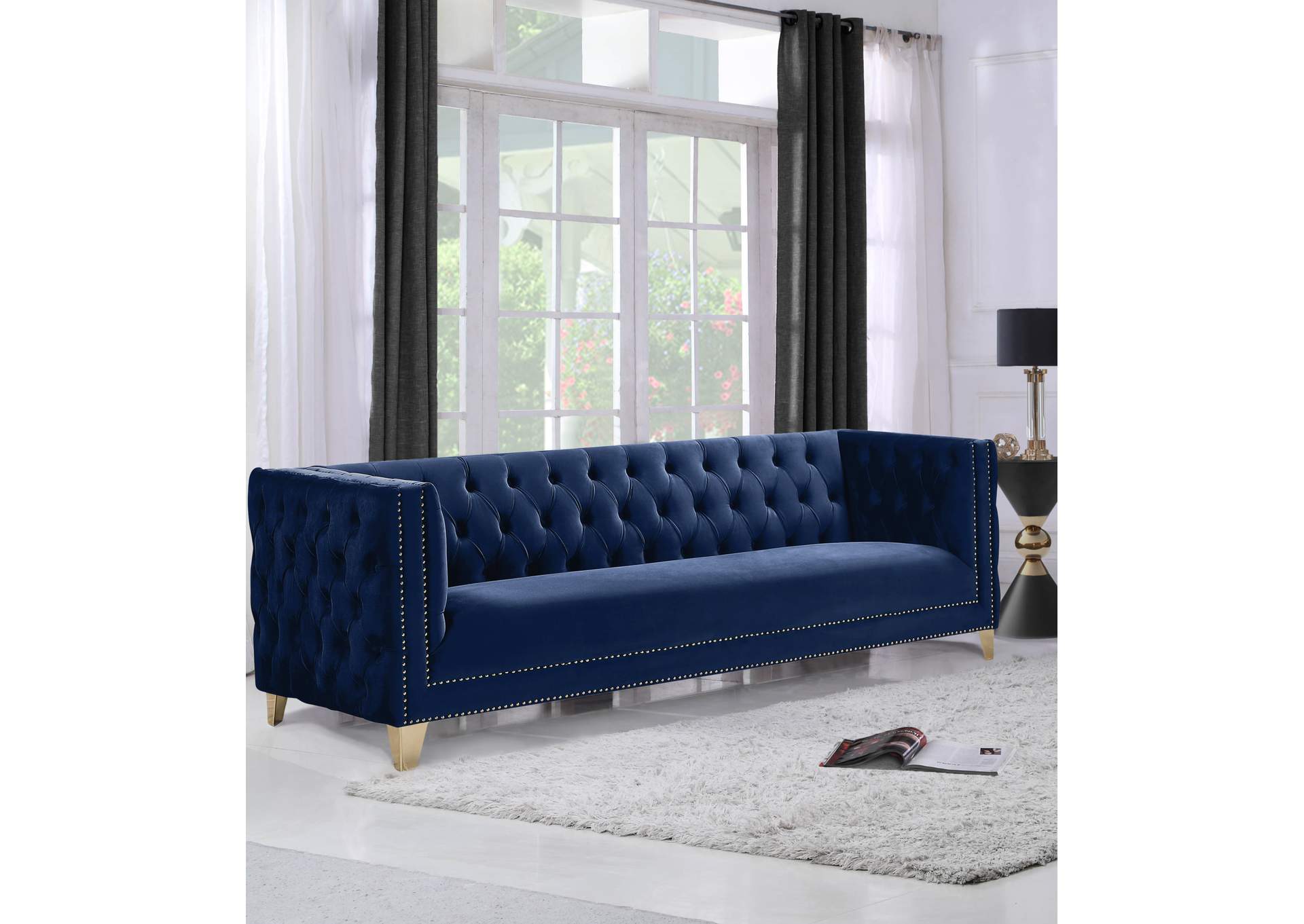 Michelle Navy Velvet Sofa,Meridian Furniture