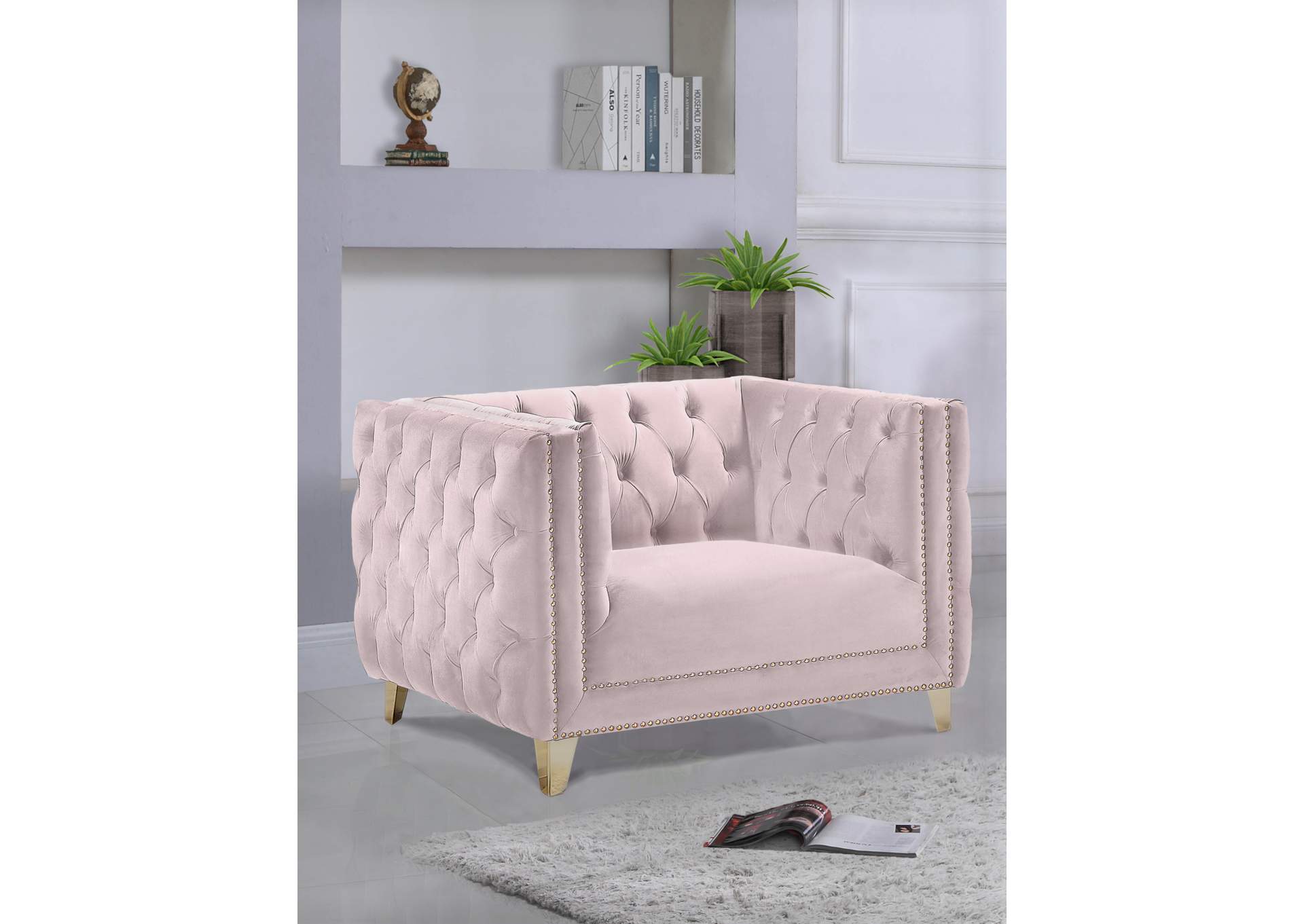 Michelle Pink Velvet Chair,Meridian Furniture