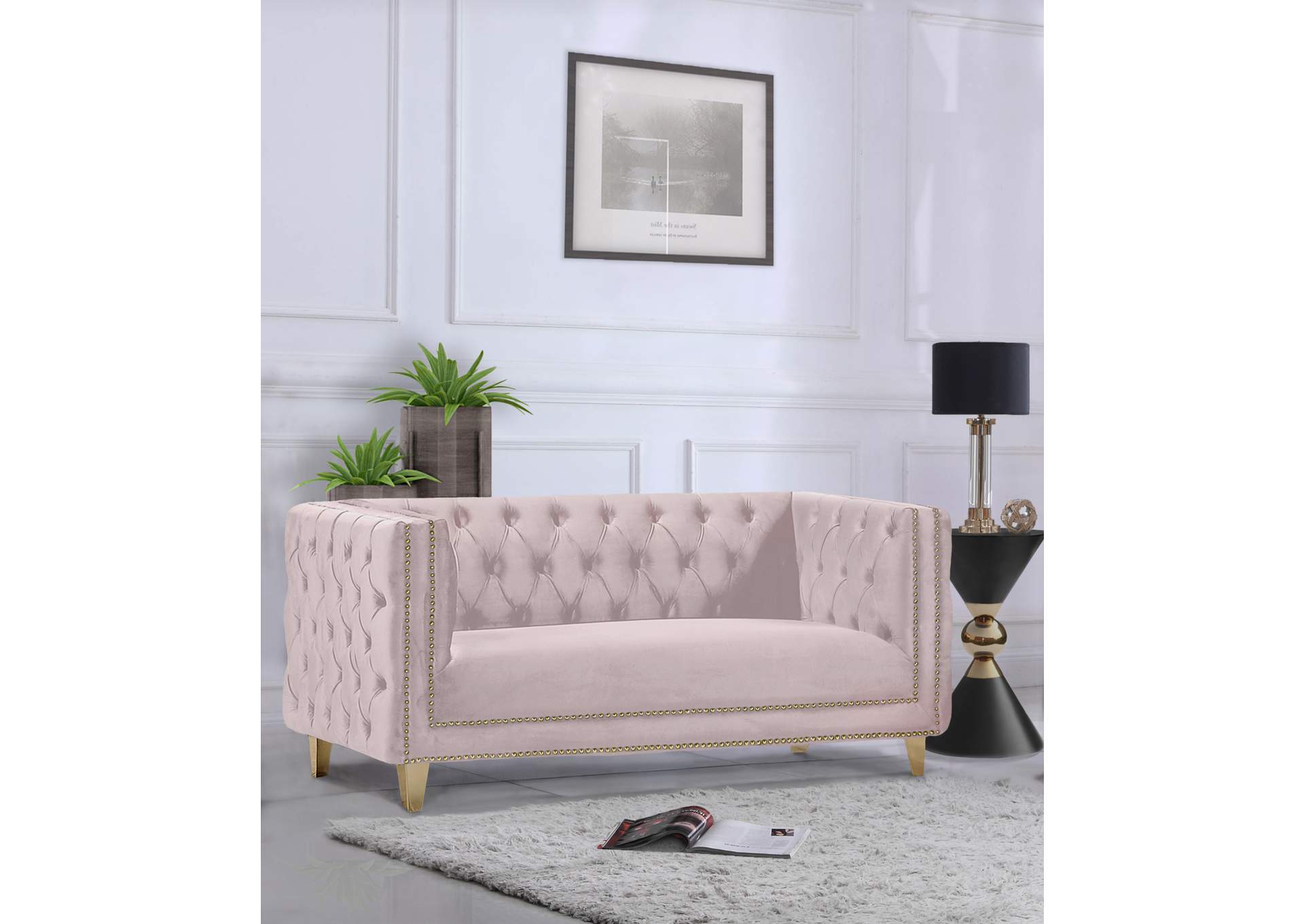 Michelle Pink Velvet Loveseat,Meridian Furniture