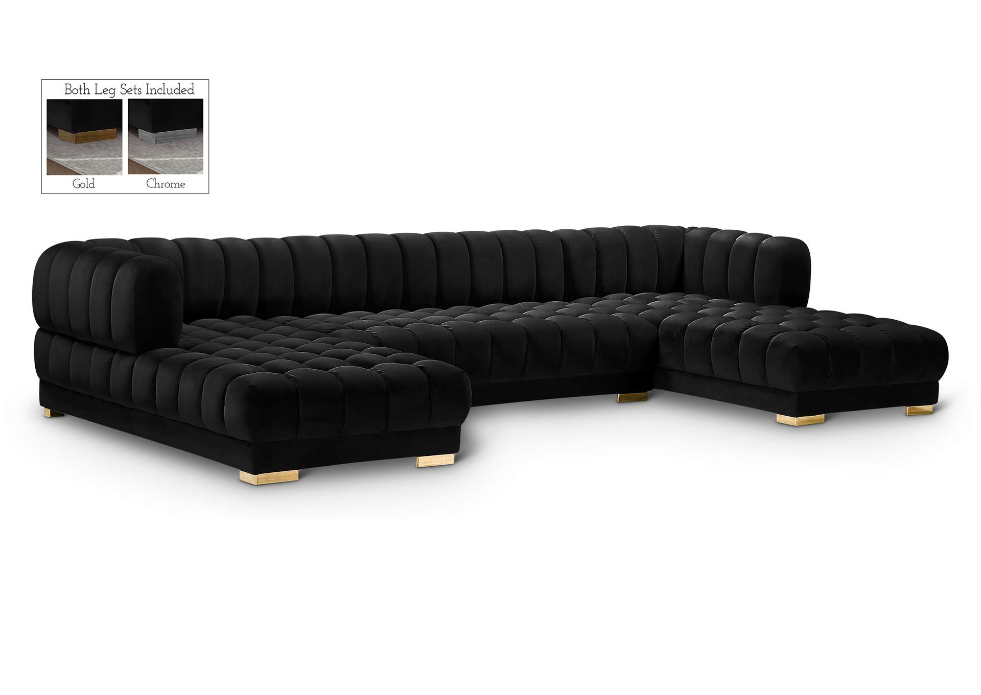 Gwen Black Velvet 3 Piece Sectional (3 Boxes),Meridian Furniture