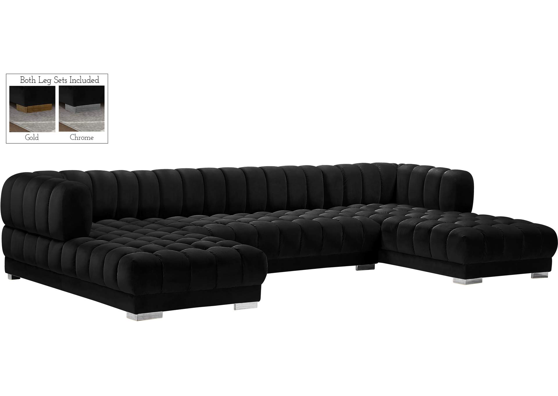 Gwen Black Velvet 3 Piece Sectional (3 Boxes),Meridian Furniture