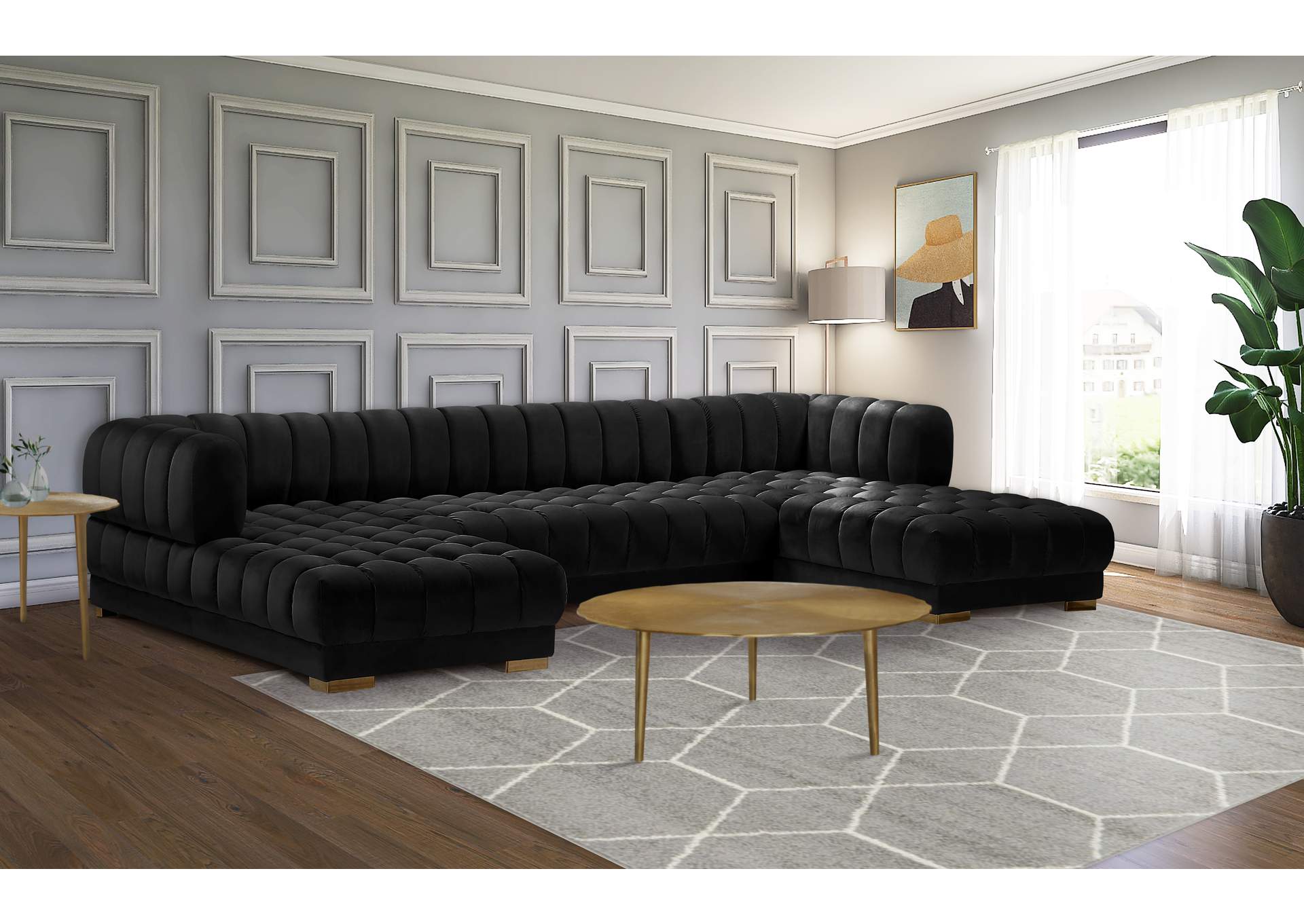 Gwen Black Velvet 3 Piece Sectional (3 Boxes),Meridian Furniture