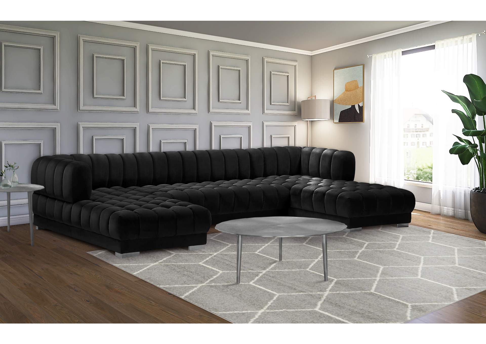 Gwen Black Velvet 3 Piece Sectional (3 Boxes),Meridian Furniture