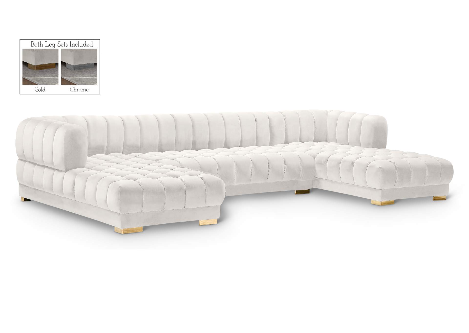 Gwen Cream Velvet 3 Piece Sectional (3 Boxes),Meridian Furniture