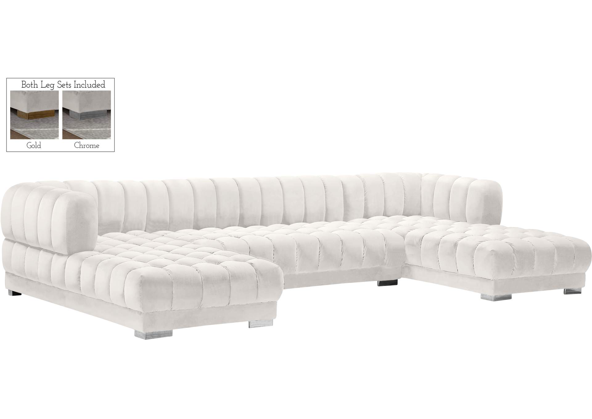 Gwen Cream Velvet 3 Piece Sectional (3 Boxes),Meridian Furniture