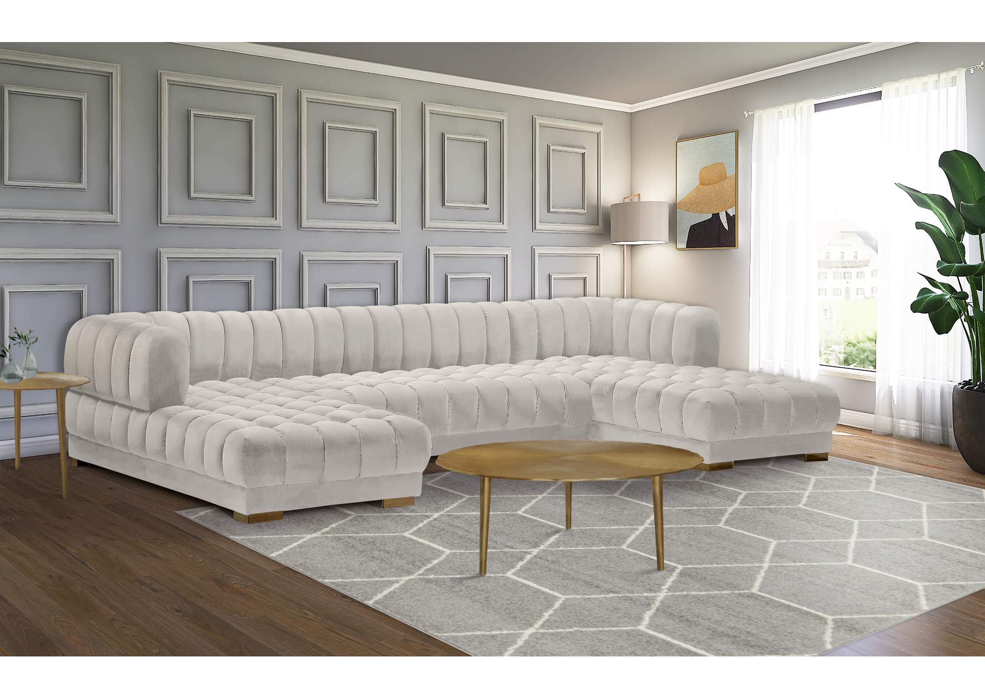 Gwen Cream Velvet 3 Piece Sectional (3 Boxes),Meridian Furniture