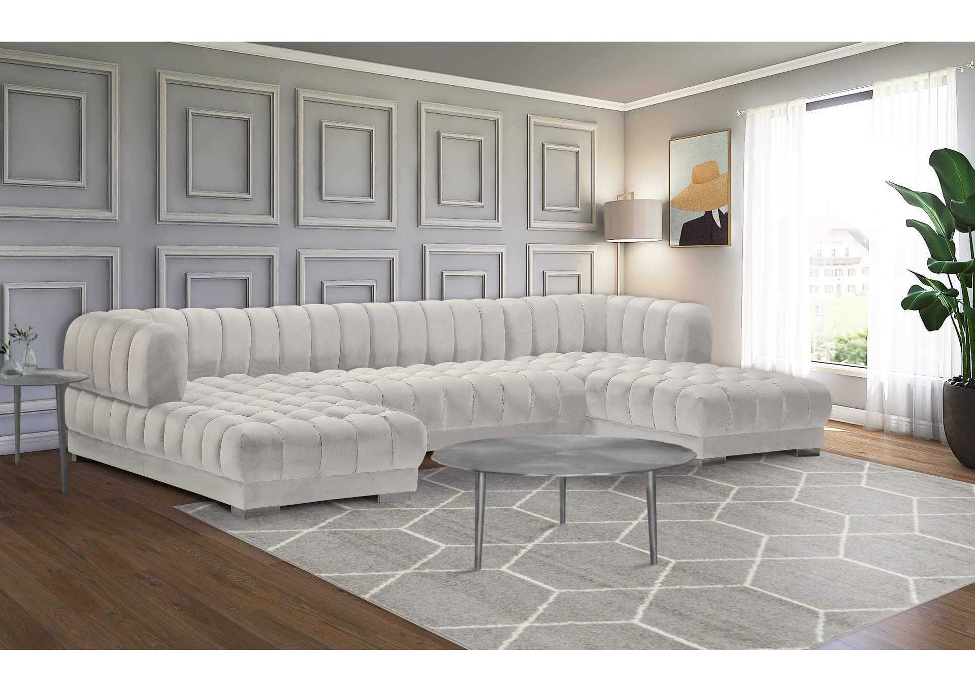 Gwen Cream Velvet 3 Piece Sectional (3 Boxes),Meridian Furniture