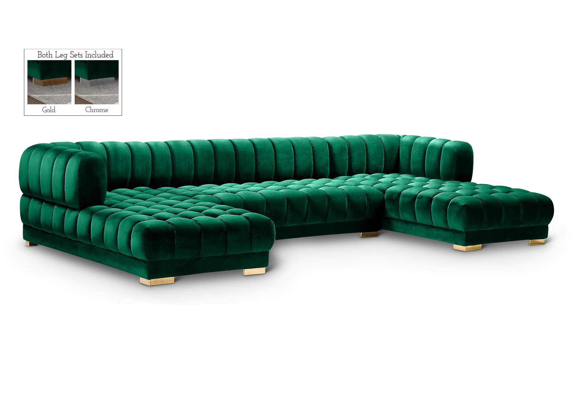 Gwen Green Velvet 3 Piece Sectional (3 Boxes),Meridian Furniture