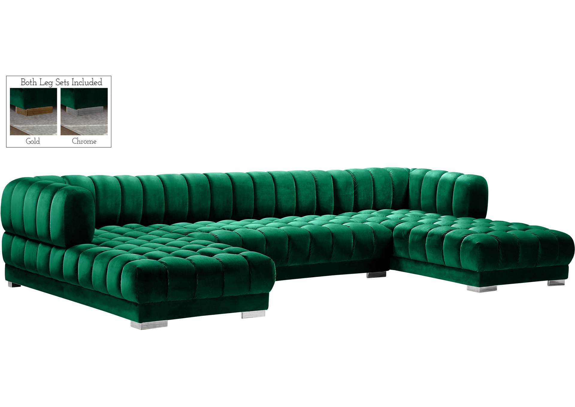 Gwen Green Velvet 3 Piece Sectional (3 Boxes),Meridian Furniture