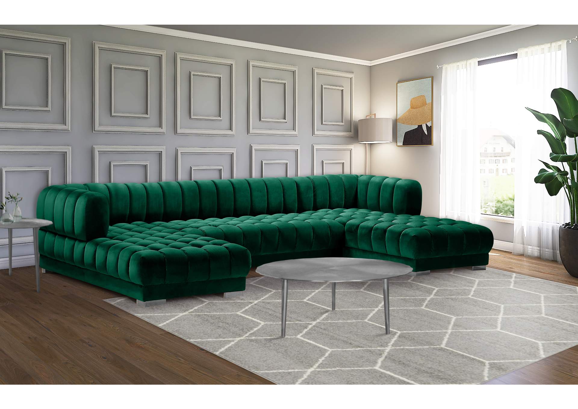 Gwen Green Velvet 3 Piece Sectional (3 Boxes),Meridian Furniture