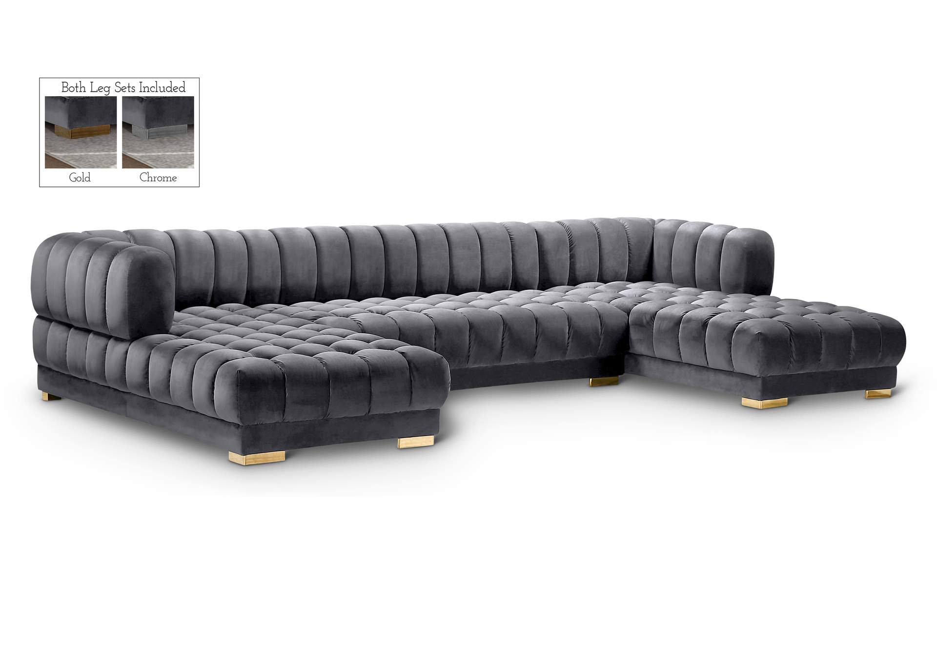 Gwen Grey Velvet 3 Piece Sectional (3 Boxes),Meridian Furniture