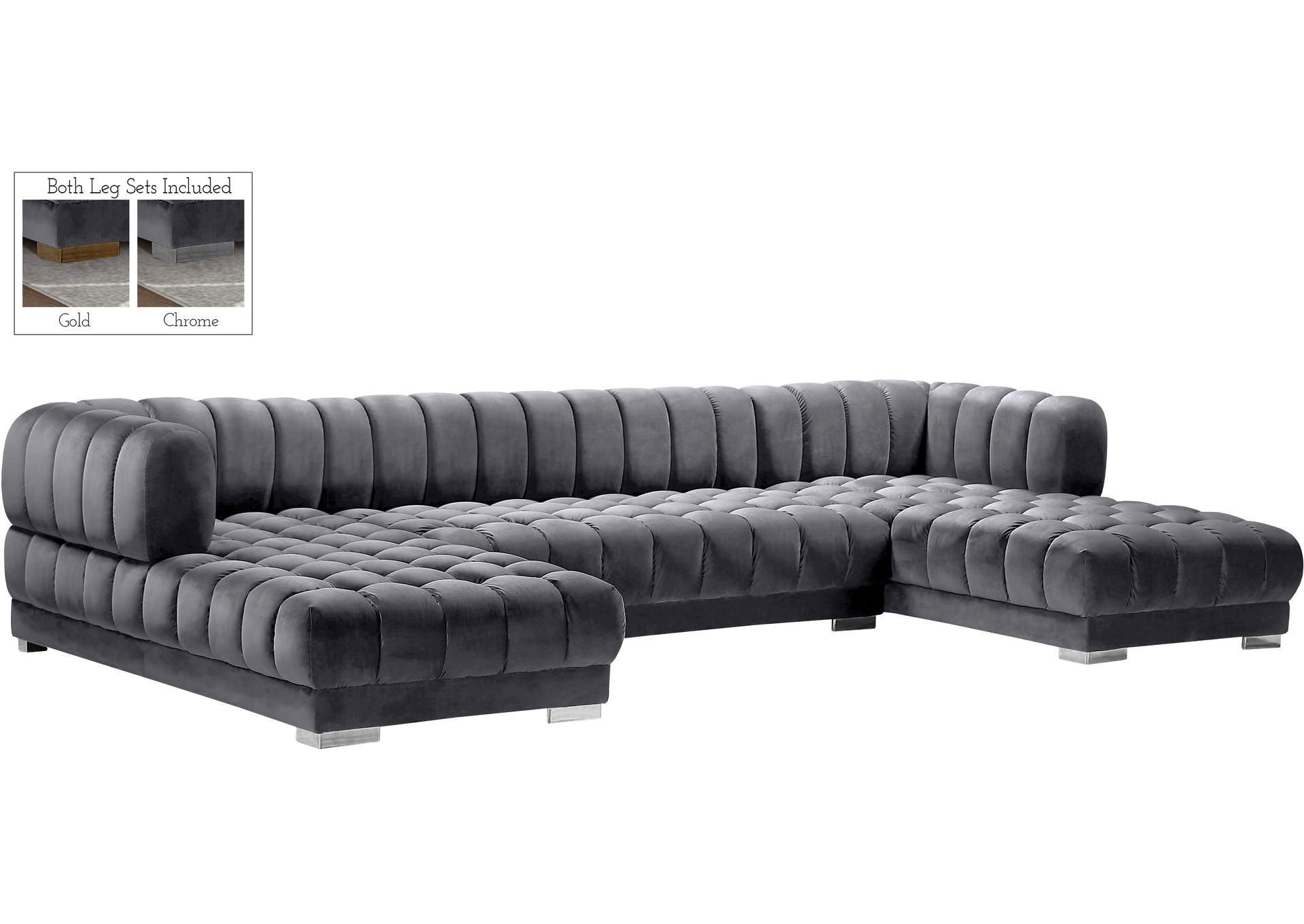 Gwen Grey Velvet 3 Piece Sectional (3 Boxes),Meridian Furniture