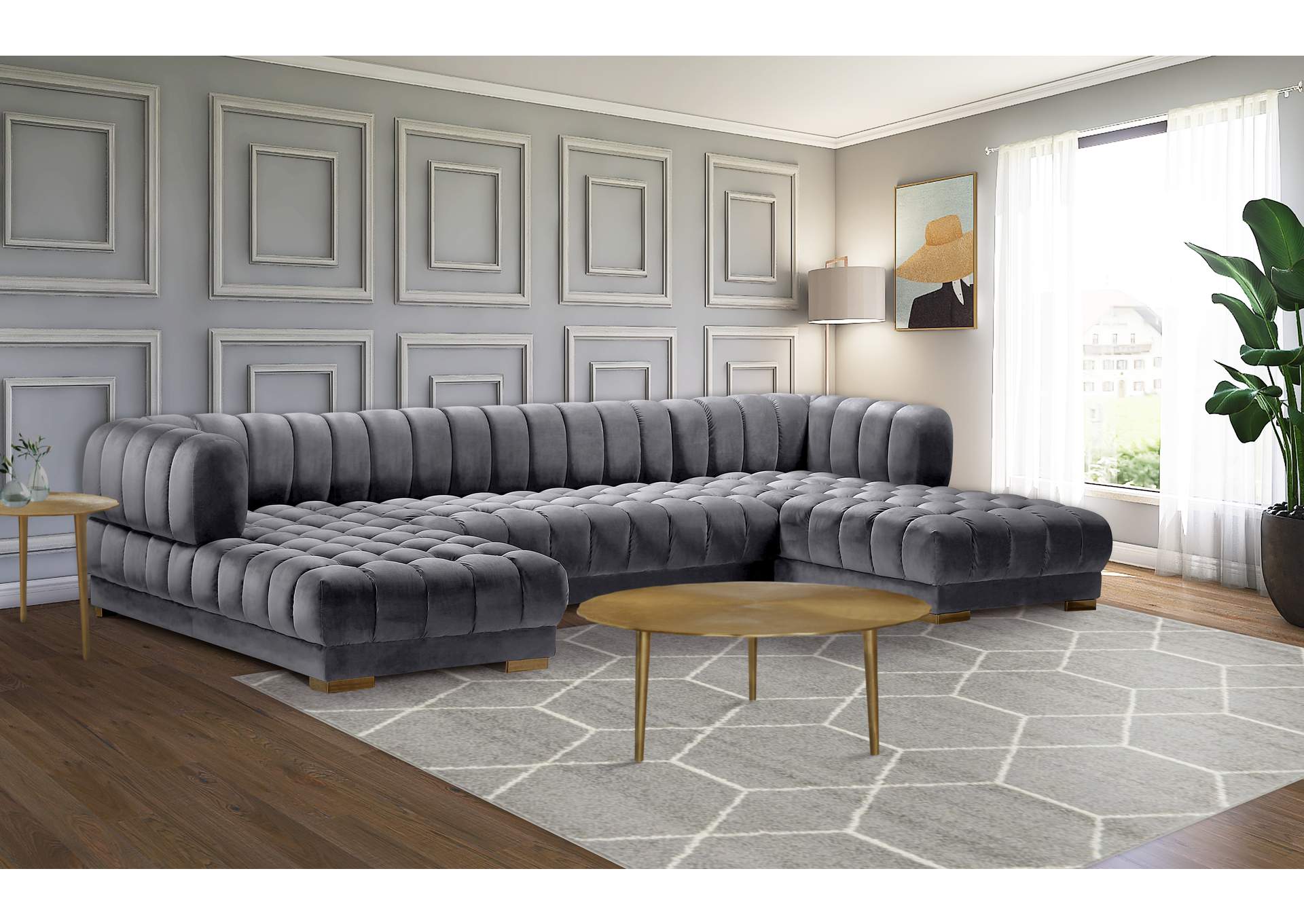 Gwen Grey Velvet 3 Piece Sectional (3 Boxes),Meridian Furniture