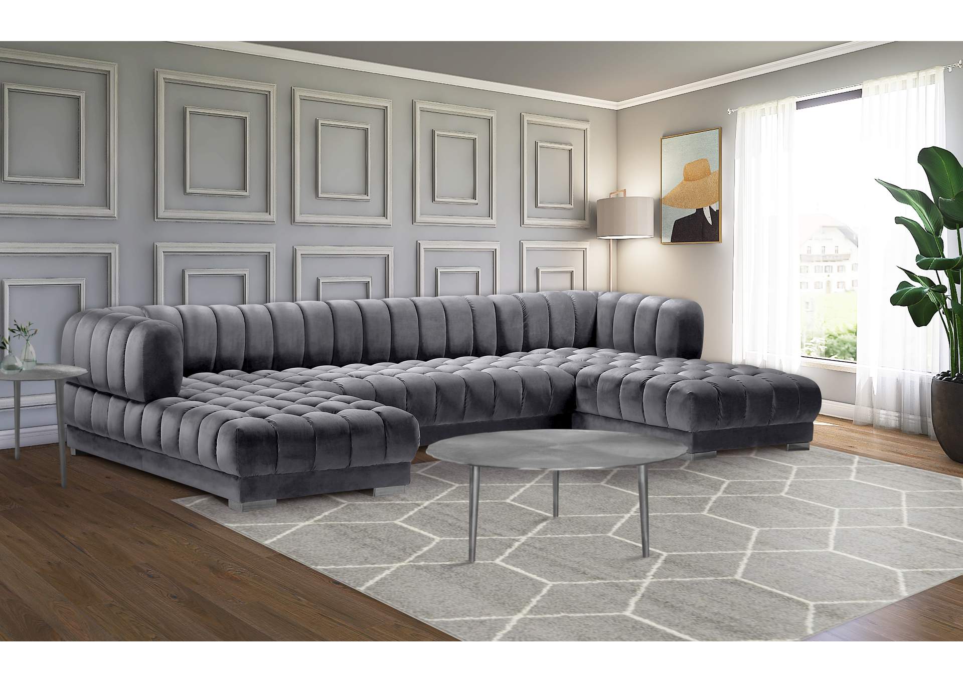 Gwen Grey Velvet 3 Piece Sectional (3 Boxes),Meridian Furniture