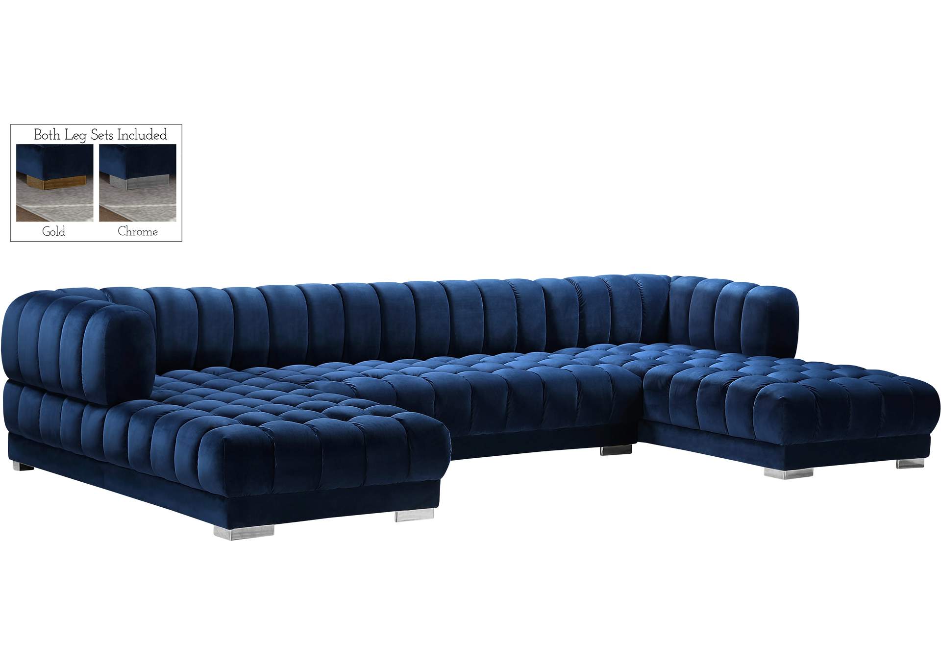 Gwen Navy Velvet 3 Piece Sectional (3 Boxes),Meridian Furniture