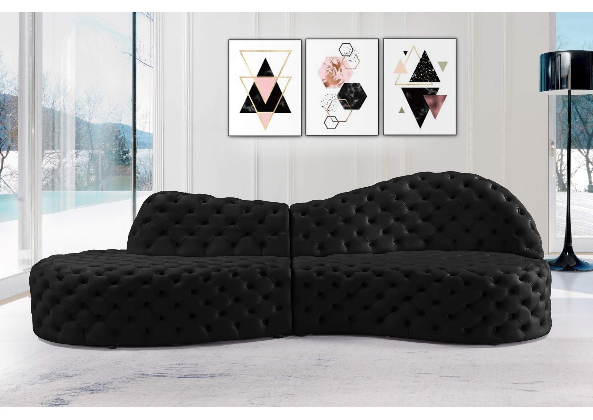 Royal Black Velvet 2 Piece Sectional,Meridian Furniture