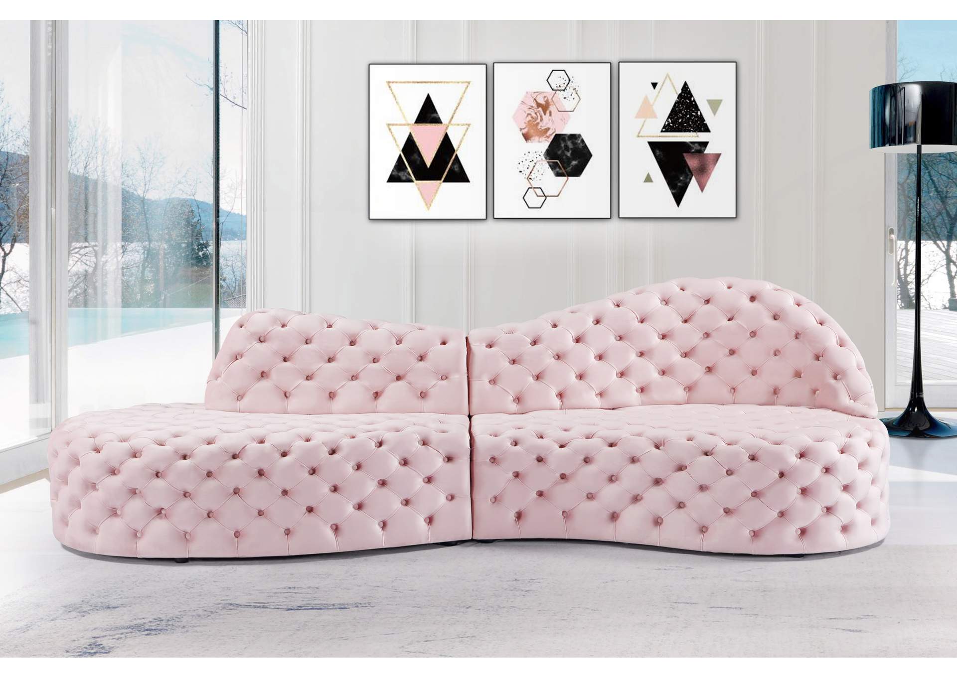 Royal Pink Velvet 2 Piece Sectional,Meridian Furniture