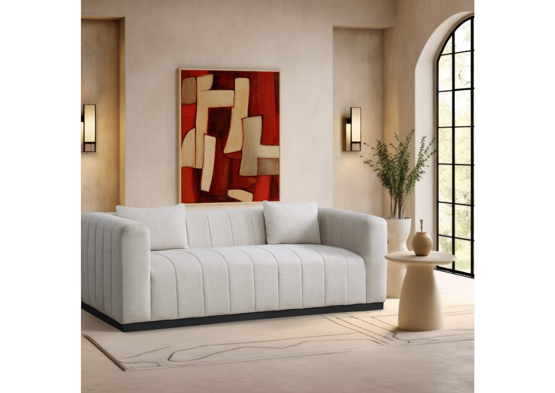 Lucia Beige Linen Textured Fabric Sofa,Meridian Furniture
