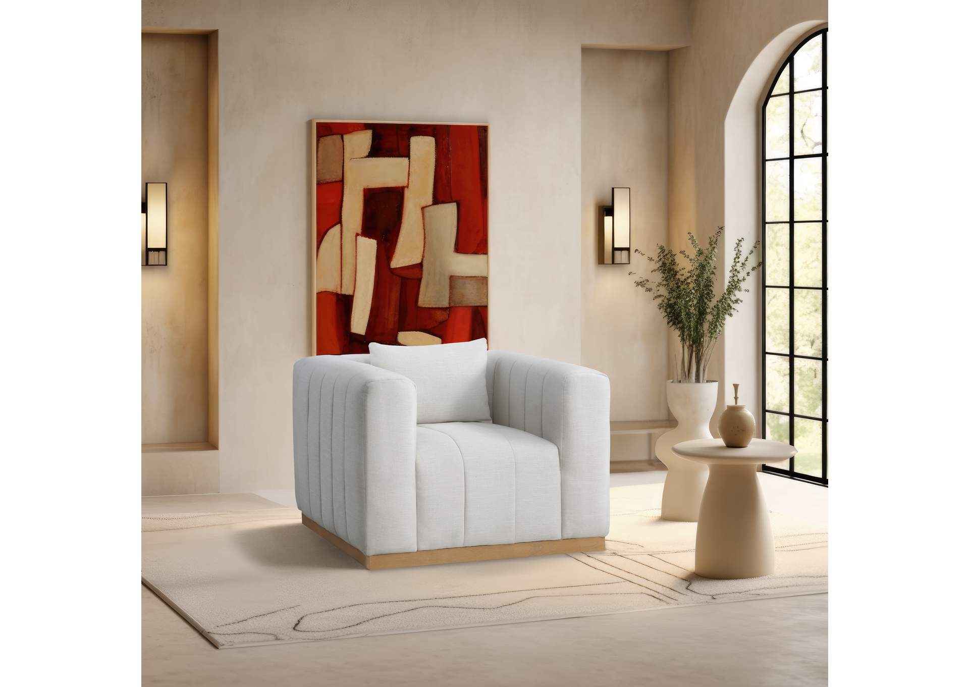 Lucia Cream Linen Textured Fabric Chair,Meridian Furniture