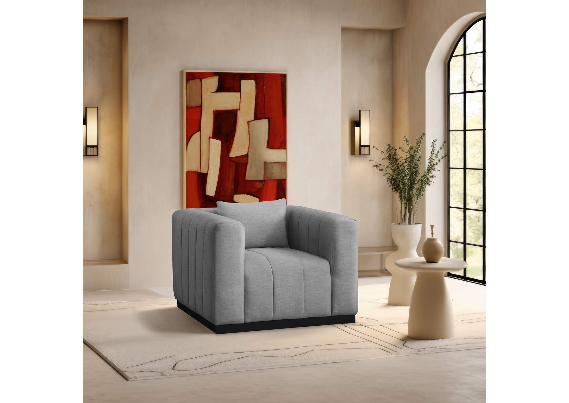 Lucia Grey Linen Textured Fabric Chair,Meridian Furniture