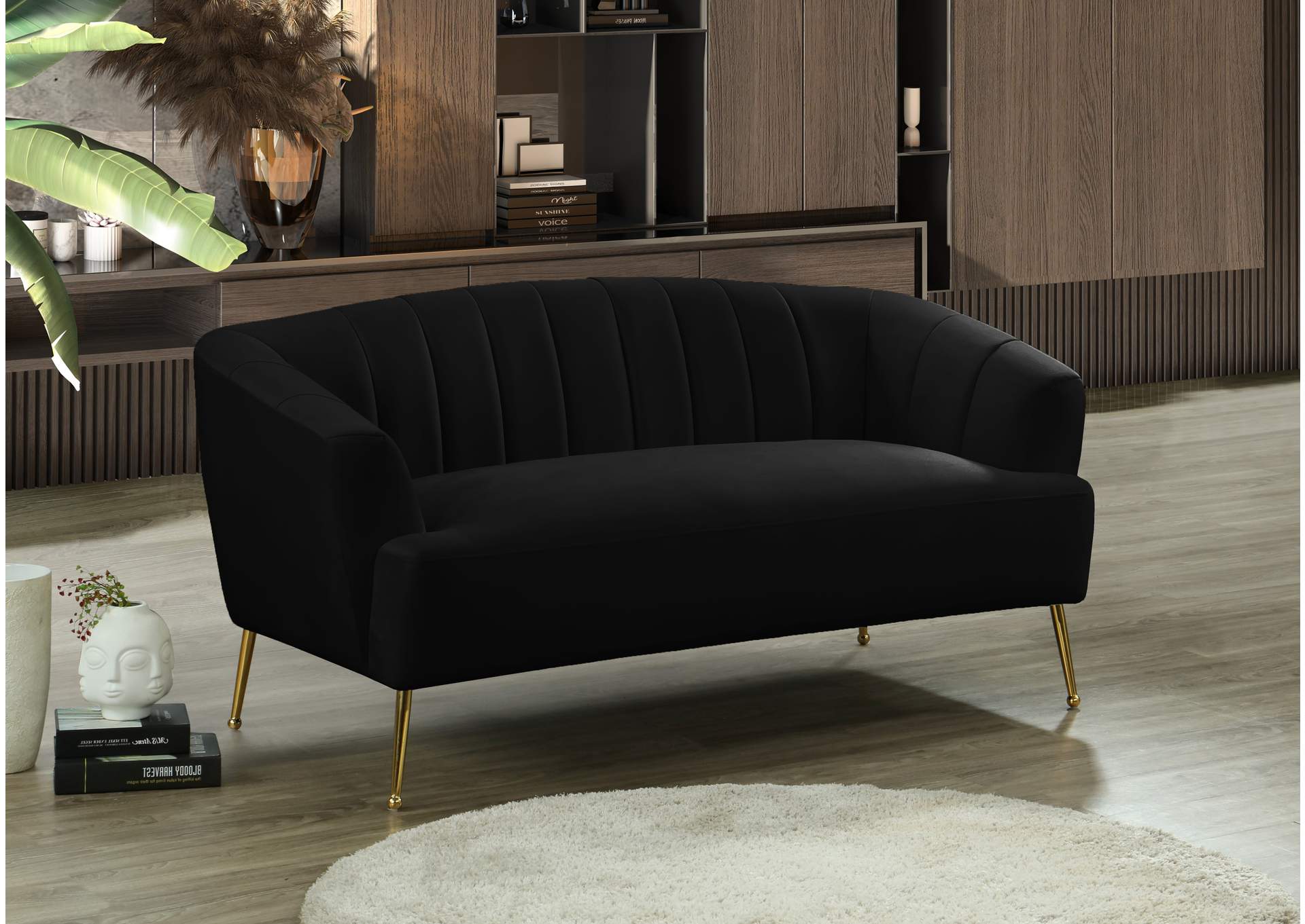 Tori Black Velvet Loveseat,Meridian Furniture