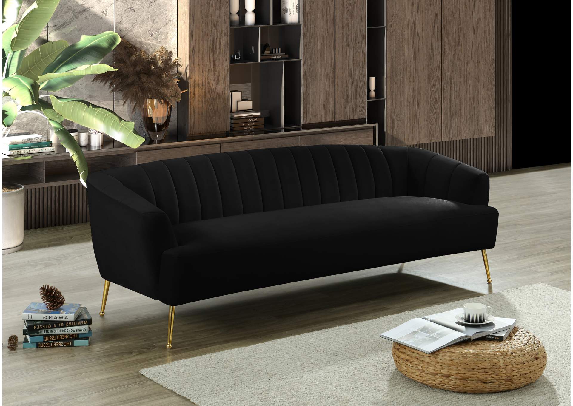 Tori Black Velvet Sofa,Meridian Furniture