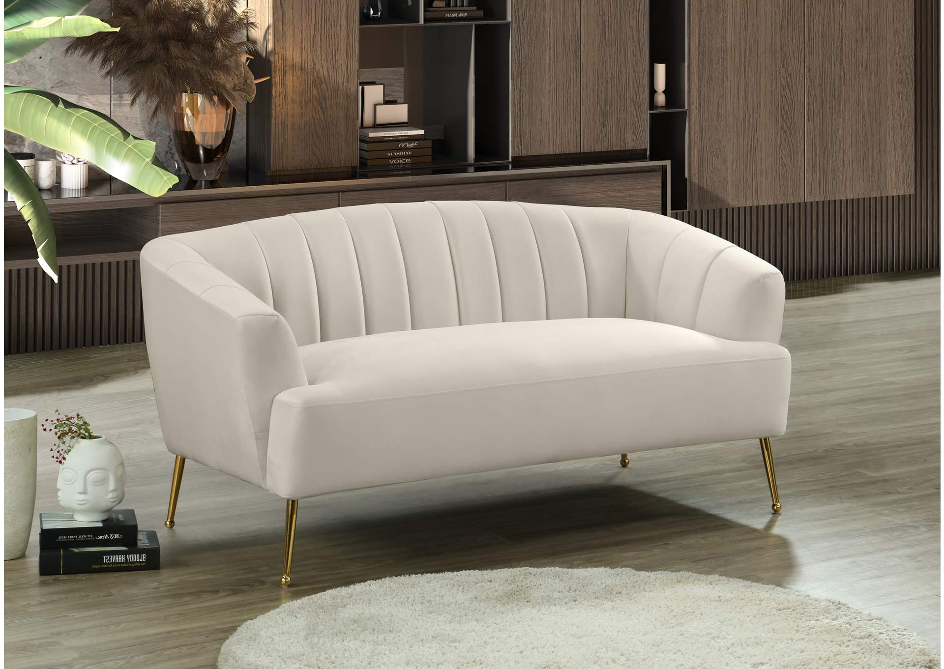 Tori Cream Velvet Loveseat,Meridian Furniture