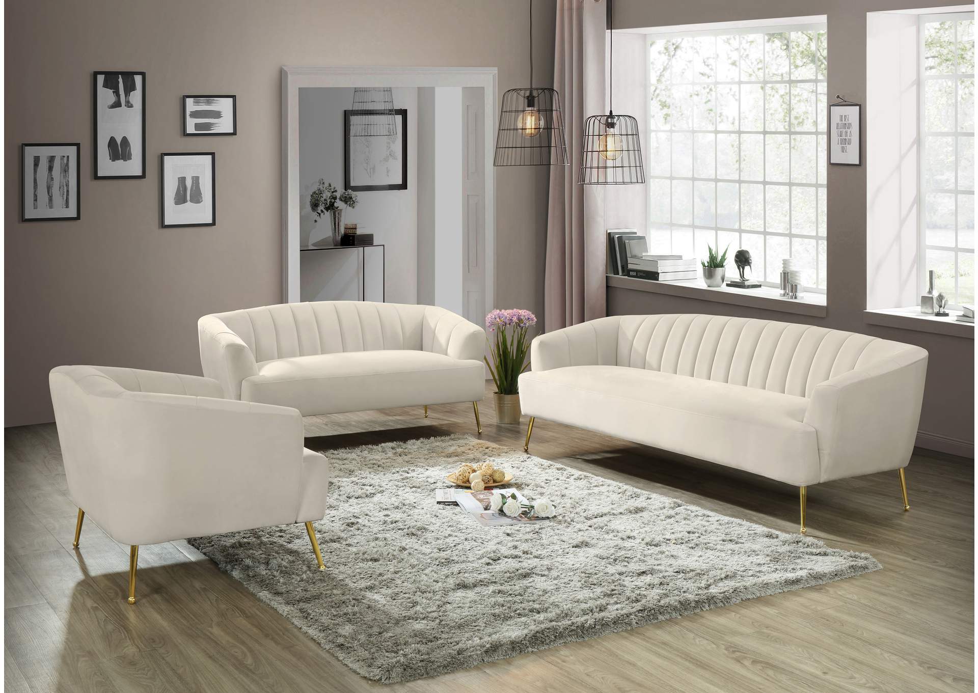 Tori Cream Velvet Loveseat,Meridian Furniture