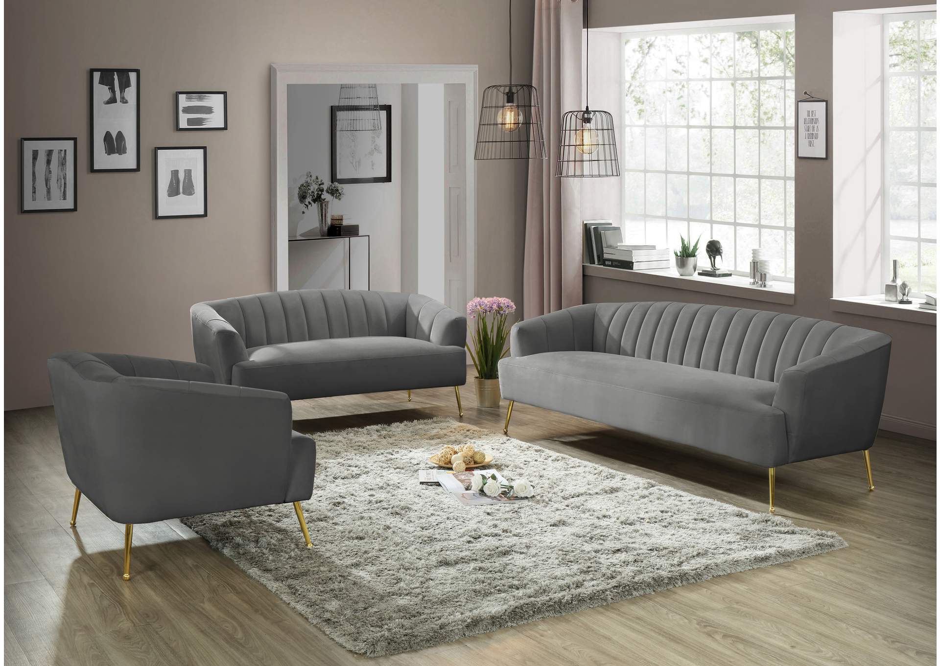 Tori Grey Velvet Loveseat,Meridian Furniture