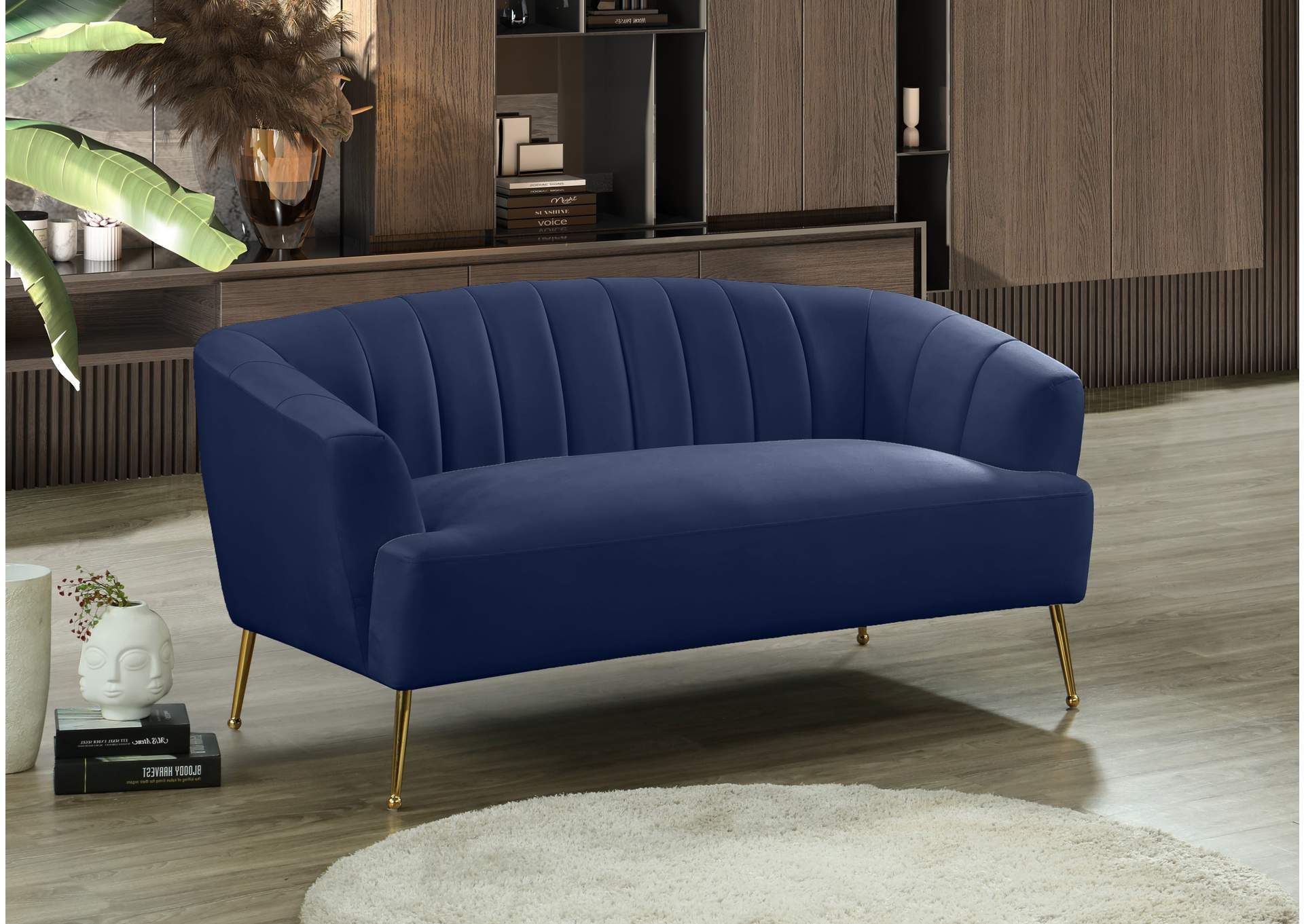 Tori Navy Velvet Loveseat,Meridian Furniture