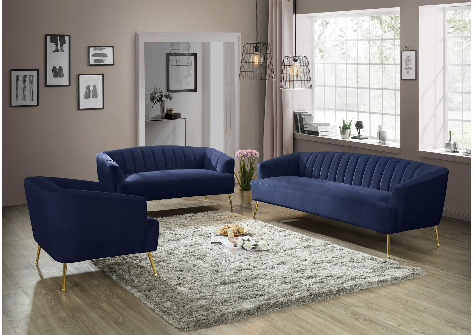 Tori Navy Velvet Loveseat,Meridian Furniture