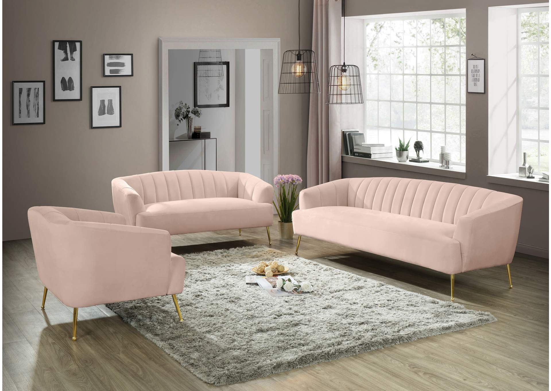 Tori Pink Velvet Loveseat,Meridian Furniture