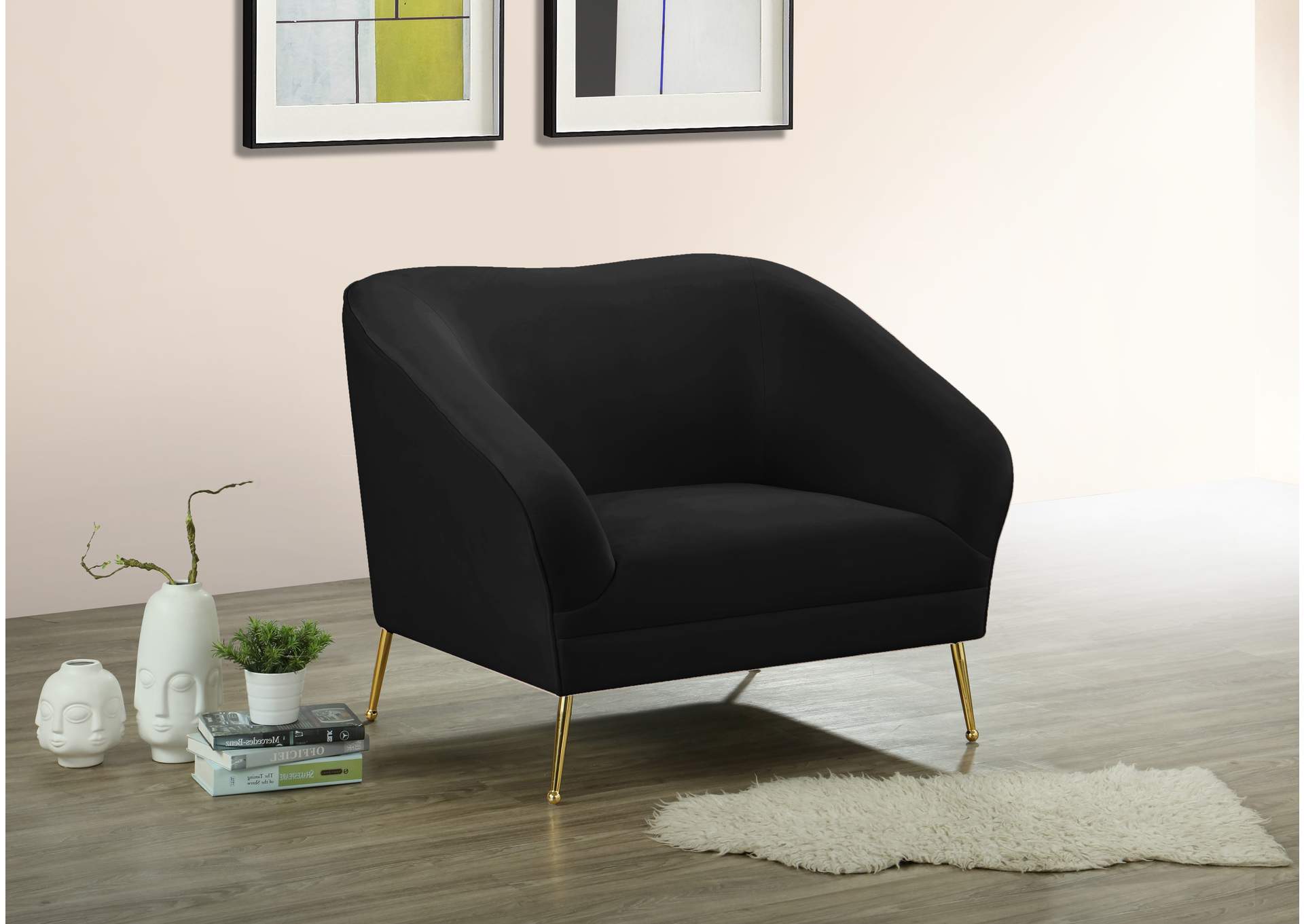 Hermosa Black Velvet Chair,Meridian Furniture