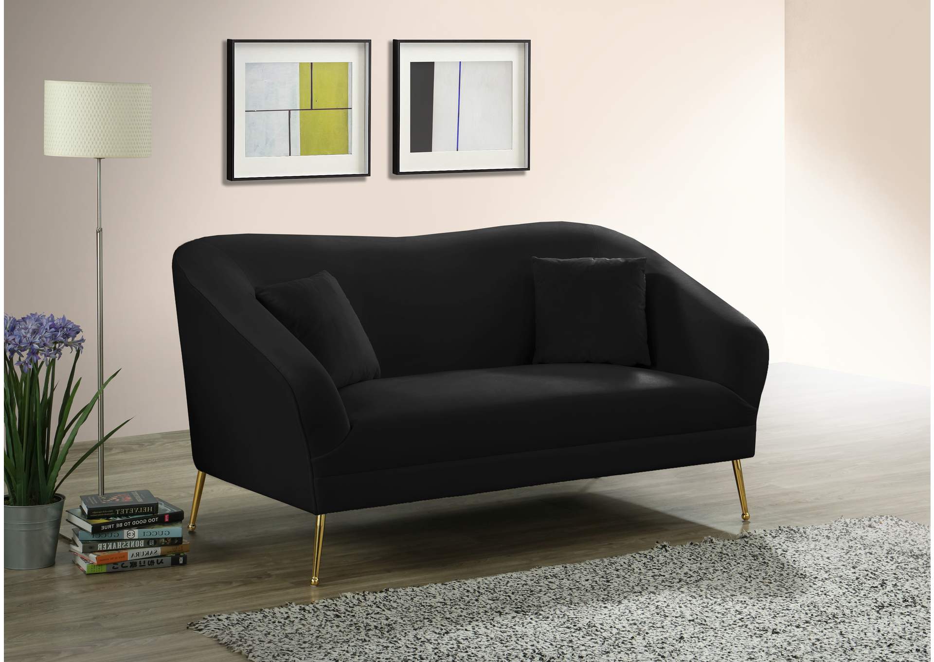 Hermosa Black Velvet Loveseat,Meridian Furniture