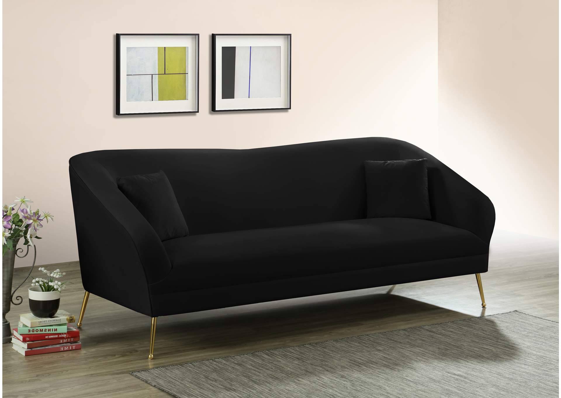 Hermosa Black Velvet Sofa,Meridian Furniture