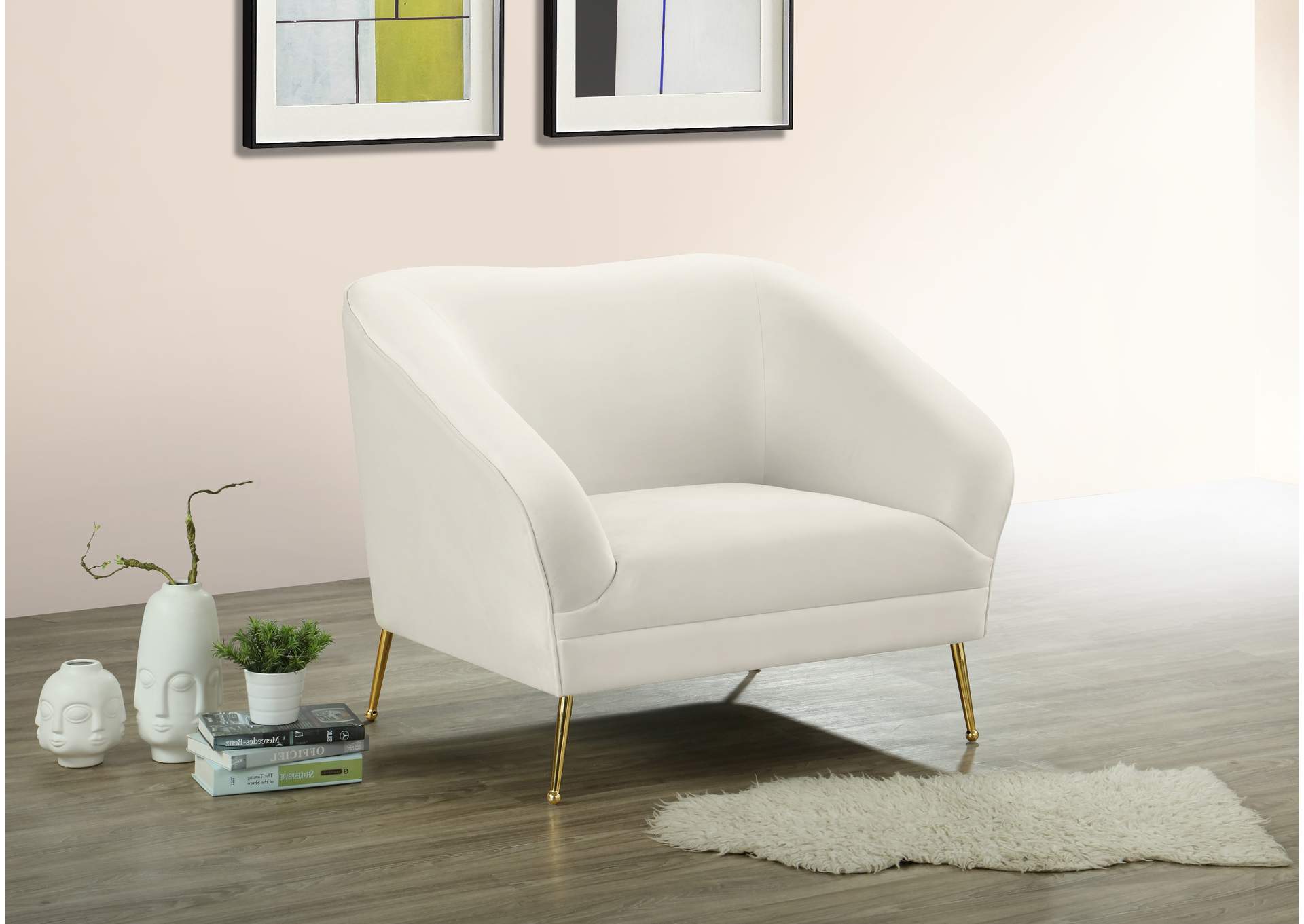 Hermosa Cream Velvet Chair,Meridian Furniture