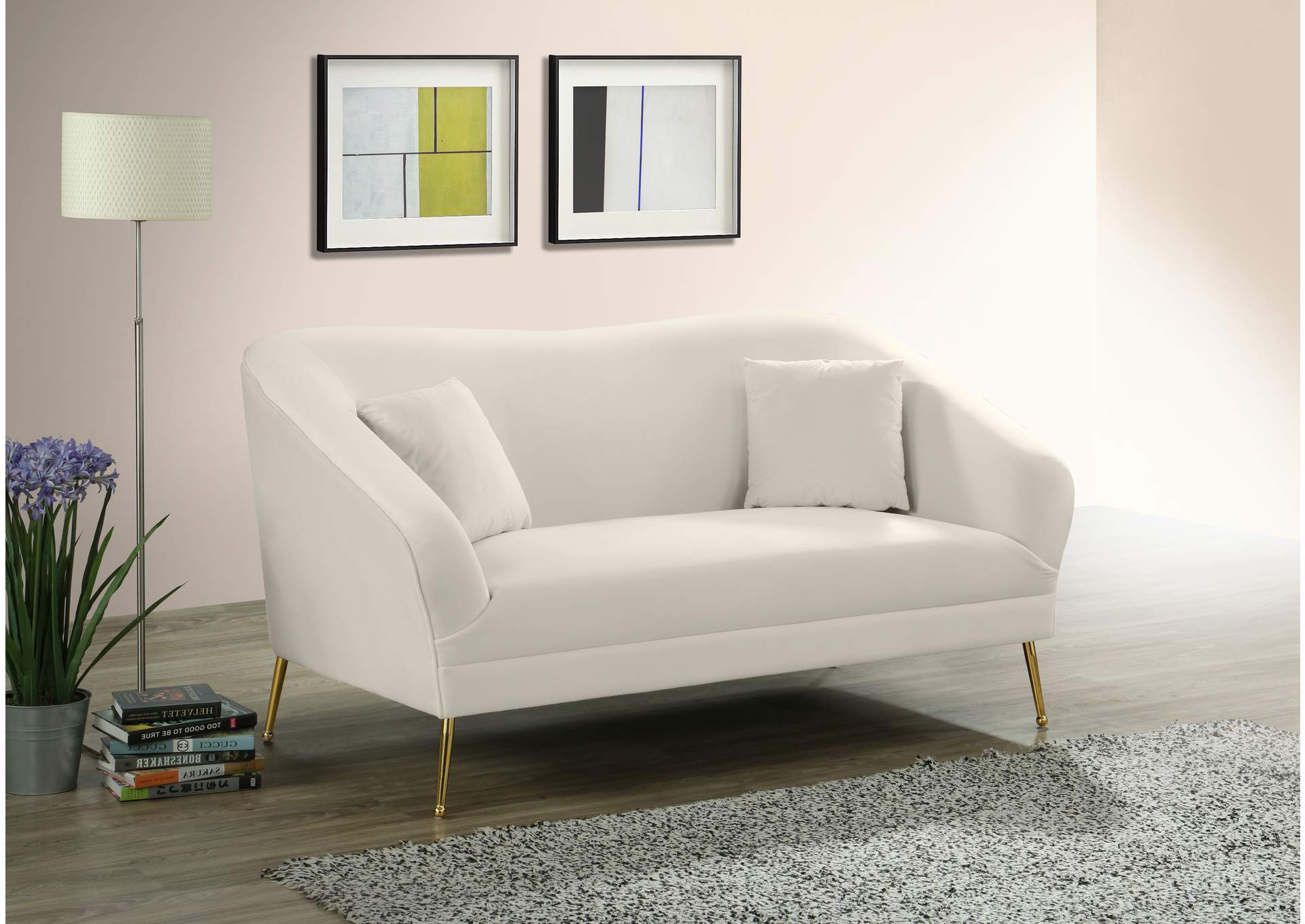 Hermosa Cream Velvet Loveseat,Meridian Furniture