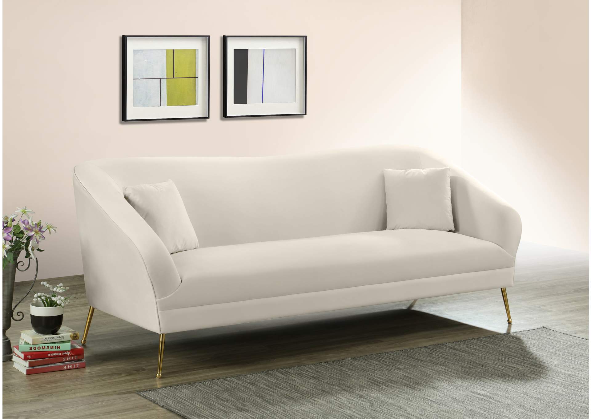 Hermosa Cream Velvet Sofa,Meridian Furniture