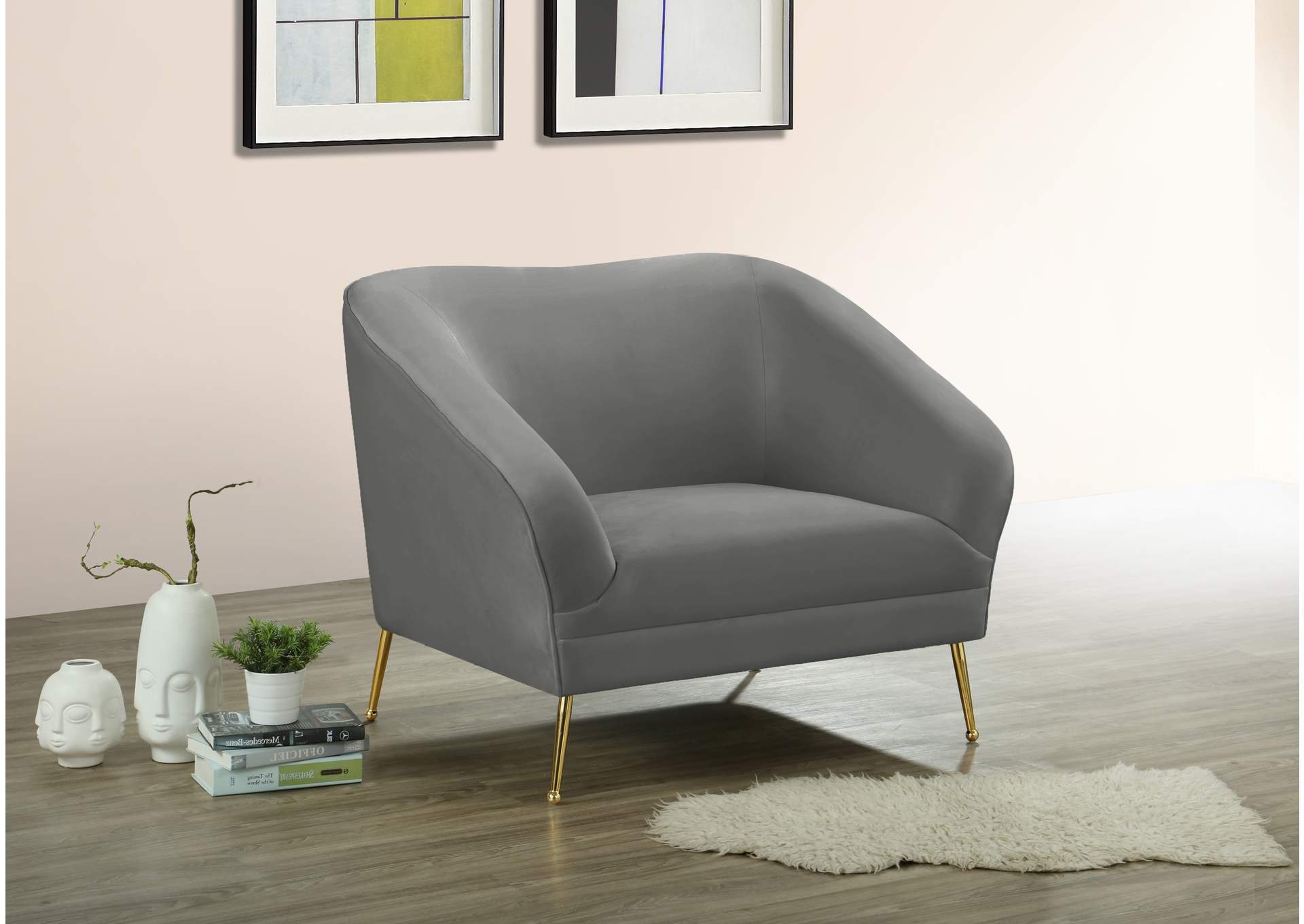 Hermosa Grey Velvet Chair,Meridian Furniture