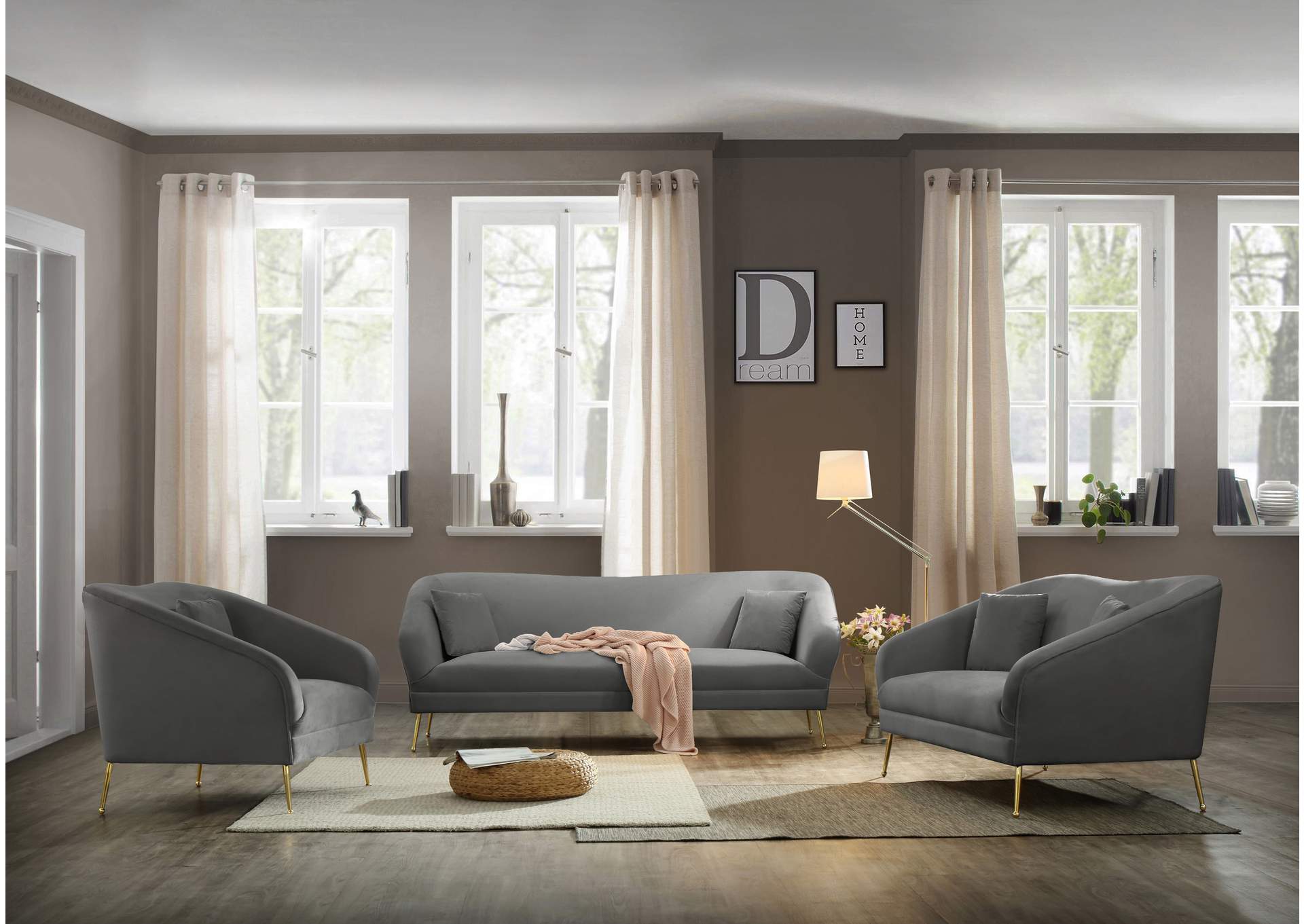 Hermosa Grey Velvet Sofa,Meridian Furniture