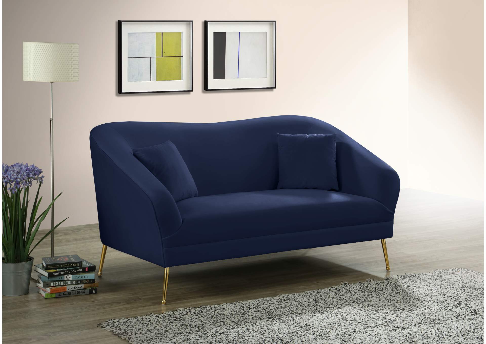 Hermosa Navy Velvet Loveseat,Meridian Furniture