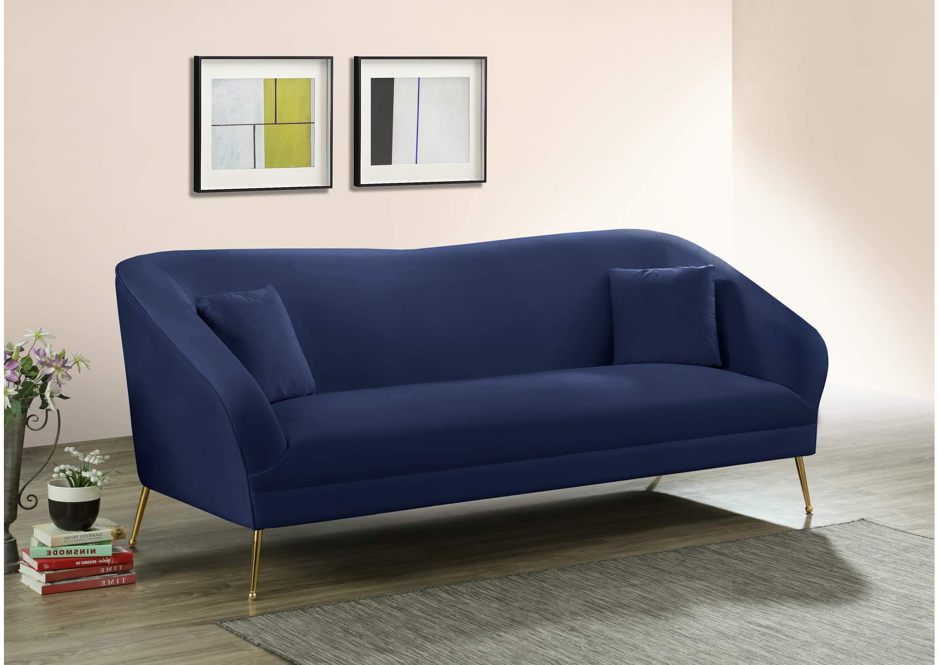 Hermosa Navy Velvet Sofa,Meridian Furniture