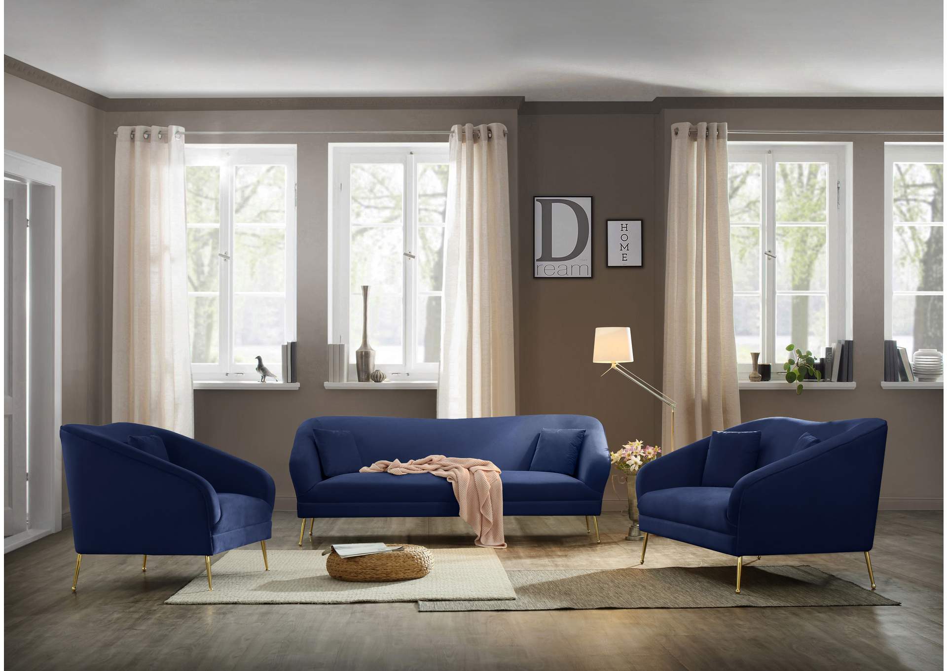 Hermosa Navy Velvet Sofa,Meridian Furniture