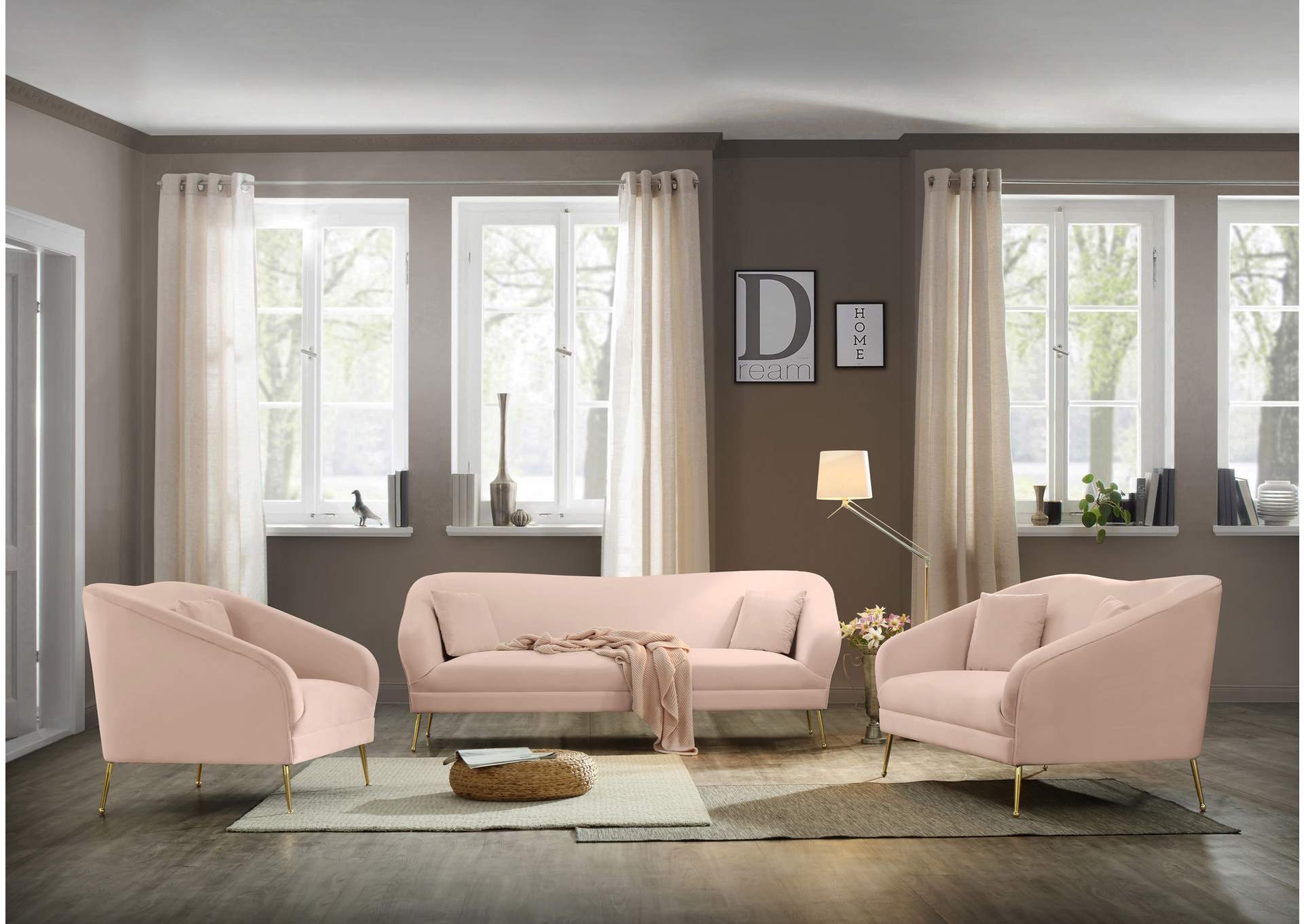 Hermosa Pink Velvet Chair,Meridian Furniture