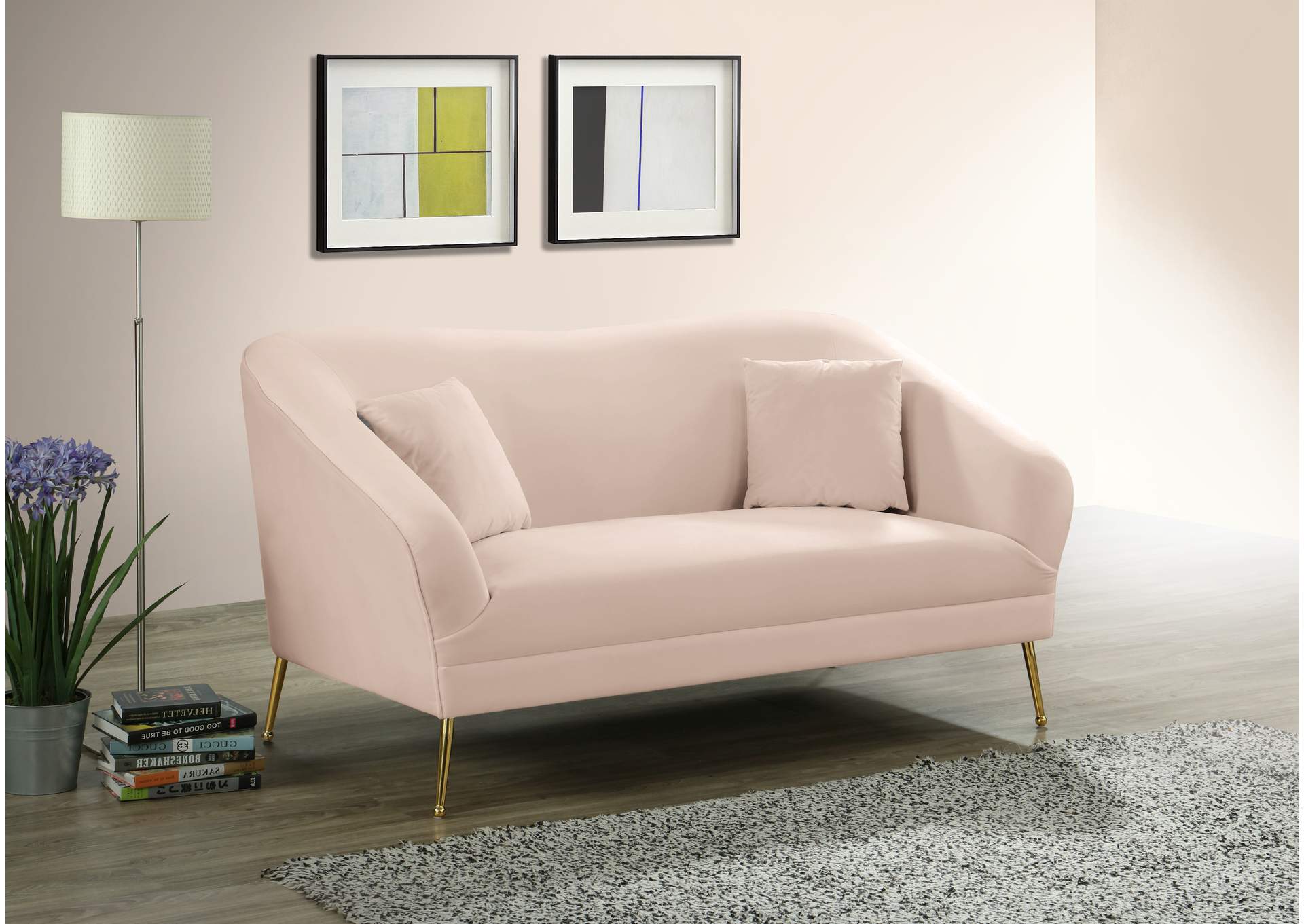 Hermosa Pink Velvet Loveseat,Meridian Furniture